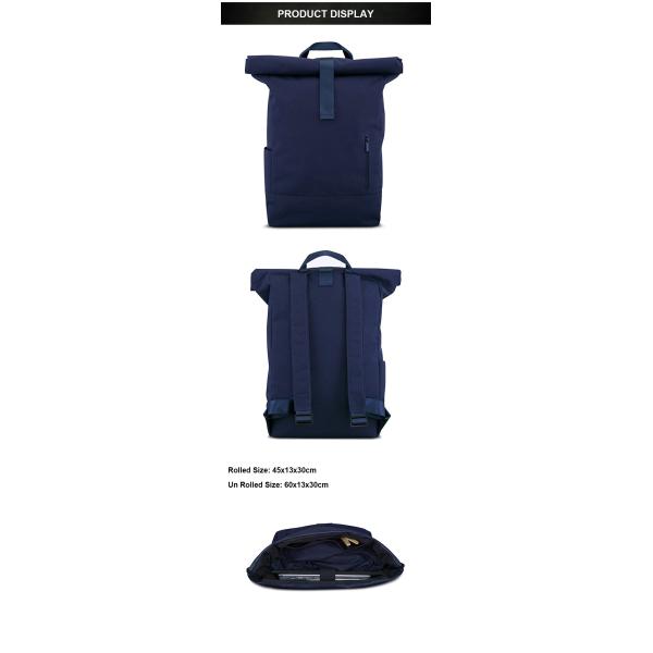 15.6 Inch Rucksack RollTop RPET Black Roll Top Backpack Waterproof Expandable