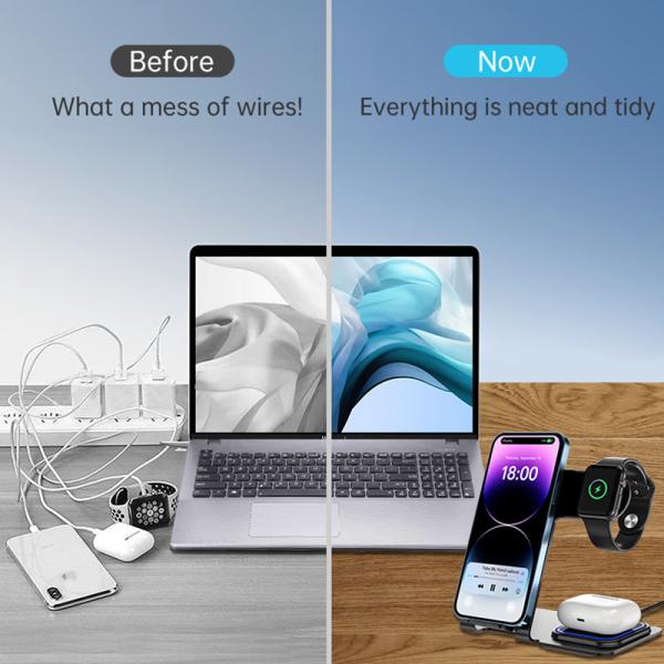 3 em 1 bracket liga de alumínio carregador sem fio para telefone earphone relógios