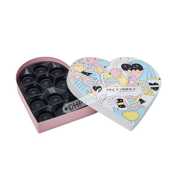 Adorable Heart Shaped Chocolate Gift Box With Plastic Insert Custom Printed Candy Rigid Box