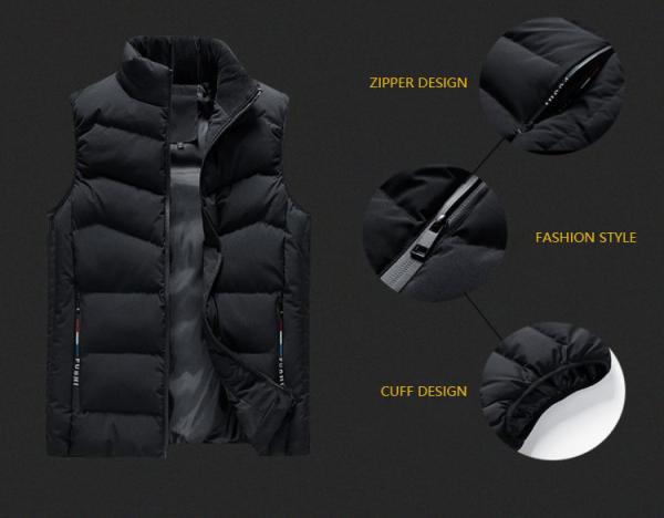 Desenho personalizado Vestuário quente sólido Zip Utilidade sem mangas Slim Algodão Colete de algodão Homens Vestido de tamanho maior