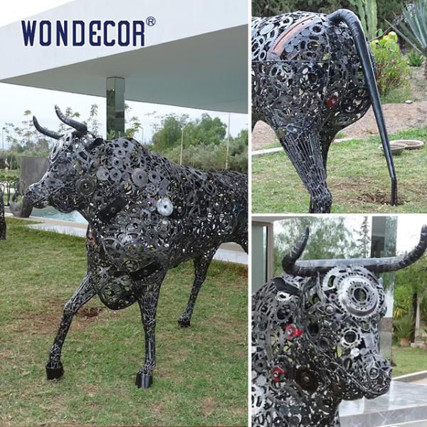 Decoração de arte animal ao ar livre abstrato montagem de peças ocas bisonte escultura de aço inoxidável