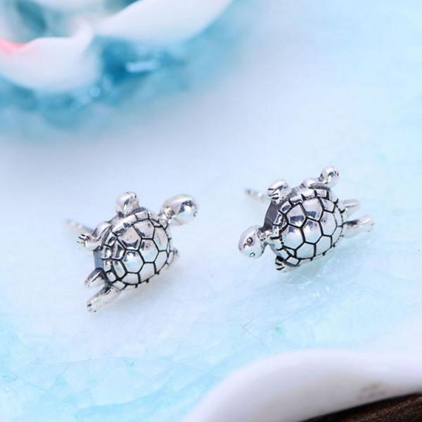Retro Silver Earrings Tortoise Design (XH056431W)