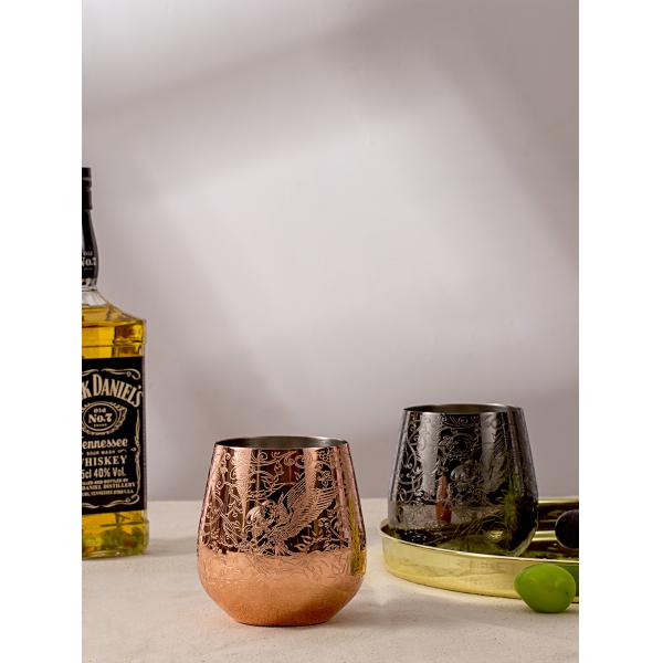 Утонченная одностенная черная сталь из нержавеющей стали Вино стекло Яйцеобразная форма, выгравированная с феей и замком