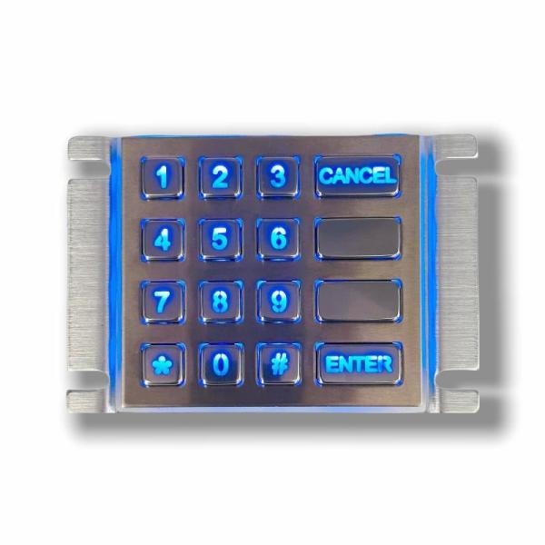 IP65 / IK07 Waterproof Dustproof USB interface Stainless Steel 16 Keys Backlit Keypad Industrial Numeric Keypad Rear Panel Mounted -40℃