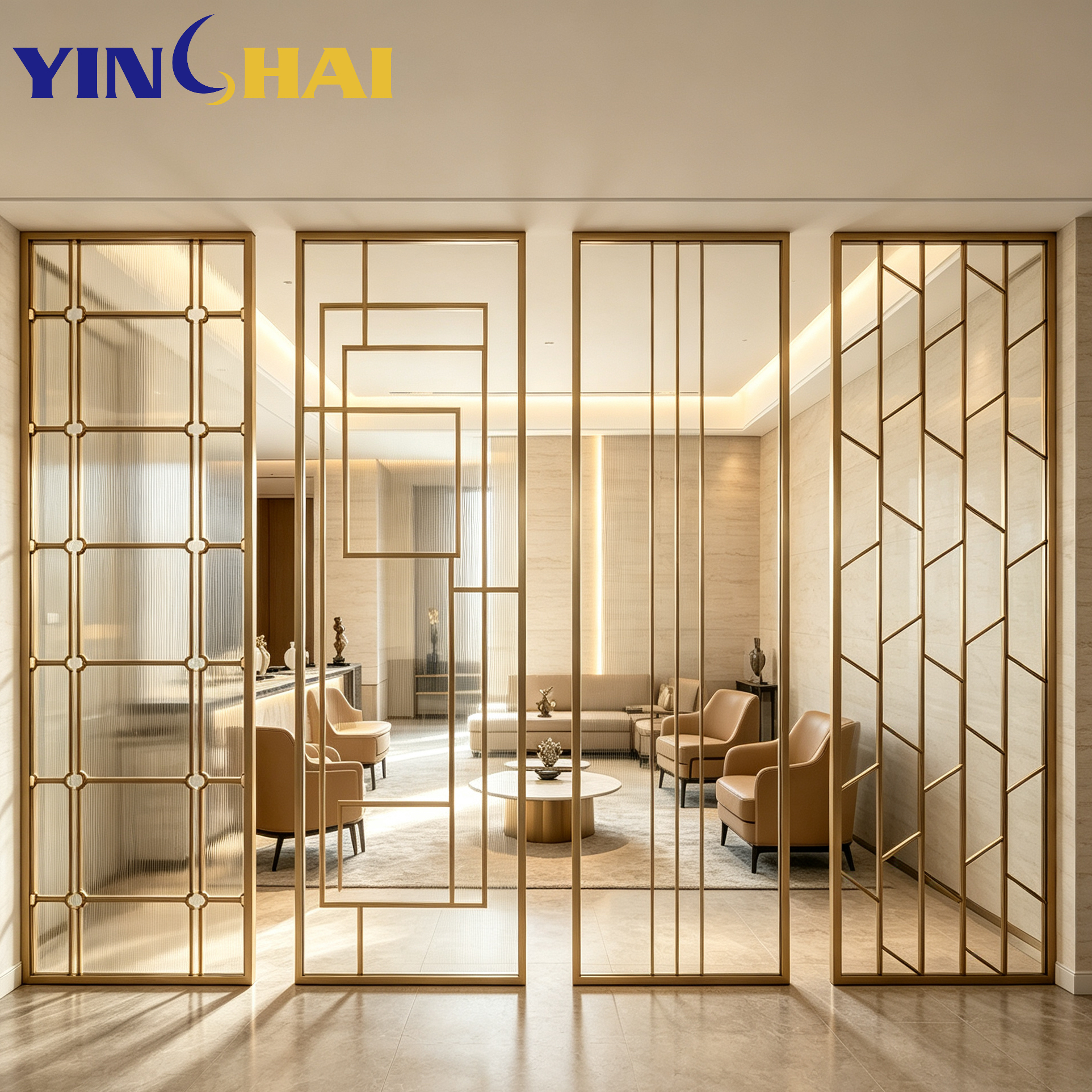 Custom Stainless Steel Reeded Glass Room Divider For Indoor Decoration