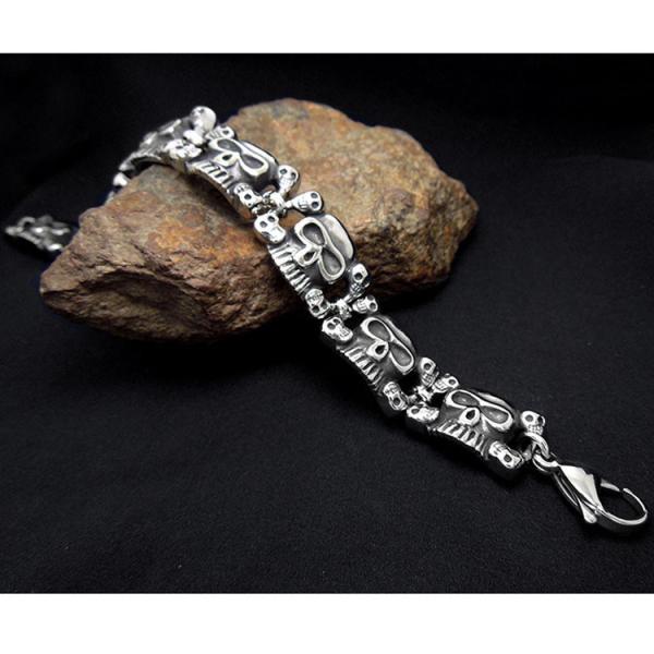 Men's Stainless Steel Skull Link Bracelet Gothic Style Silver Color (JCE229)