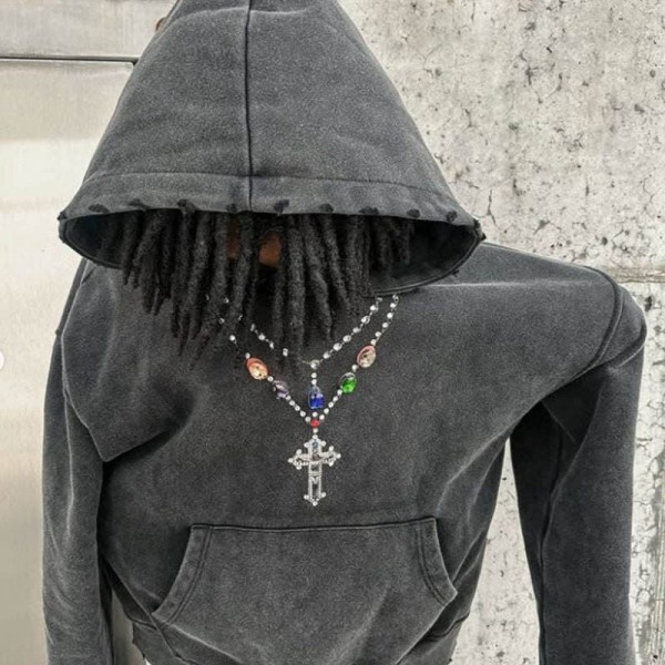 Custom Washed Cropped Hoodie with Distressed Edge Details