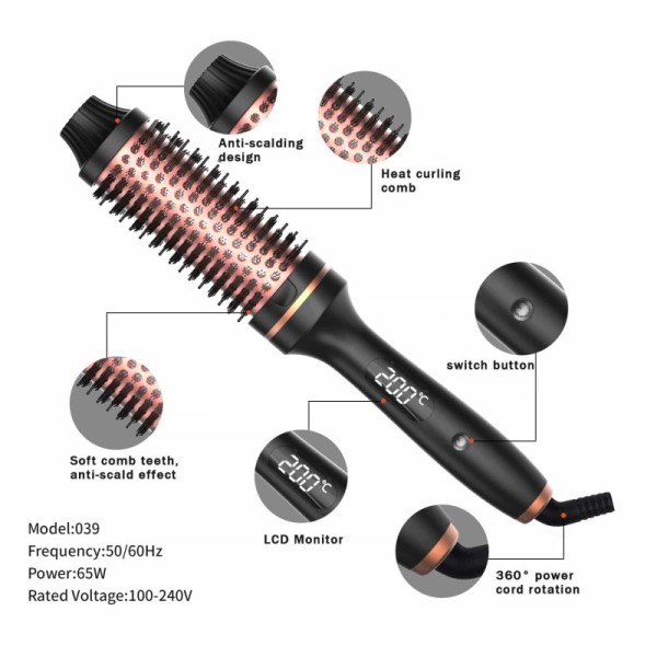 Professional Portable Hair Brush Comb LED Temperature Display PTC Heater Thermal Brushes Fast Heating 65W Multi-Function