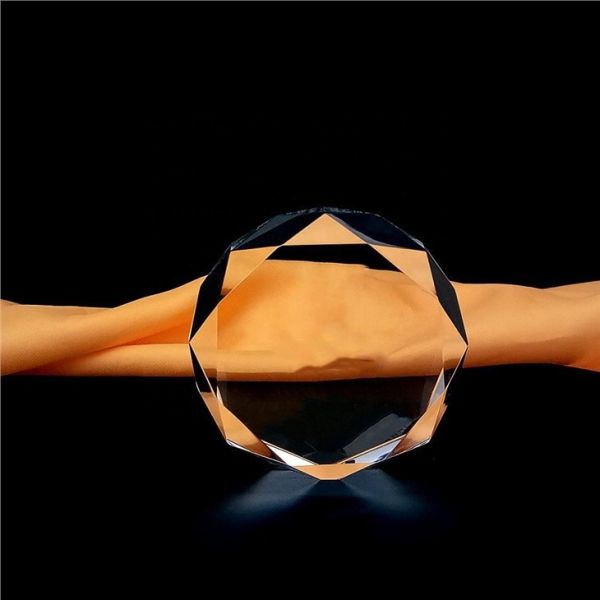 Popular Faceted Cut Round Shape Crystal Paperweight With Engraved Logo