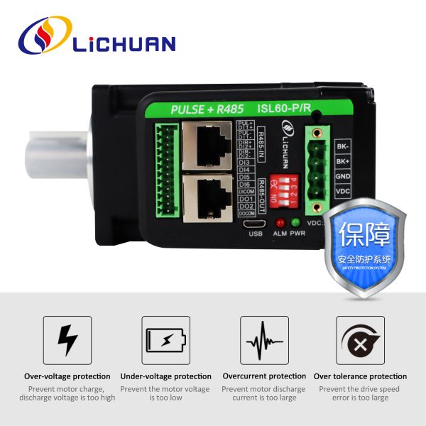 Lichuan Integrated Servo Motors Driver L-shaped 600W 1.91N.m DC24/48V 6.0/10/12/15A 3000RPM IP65