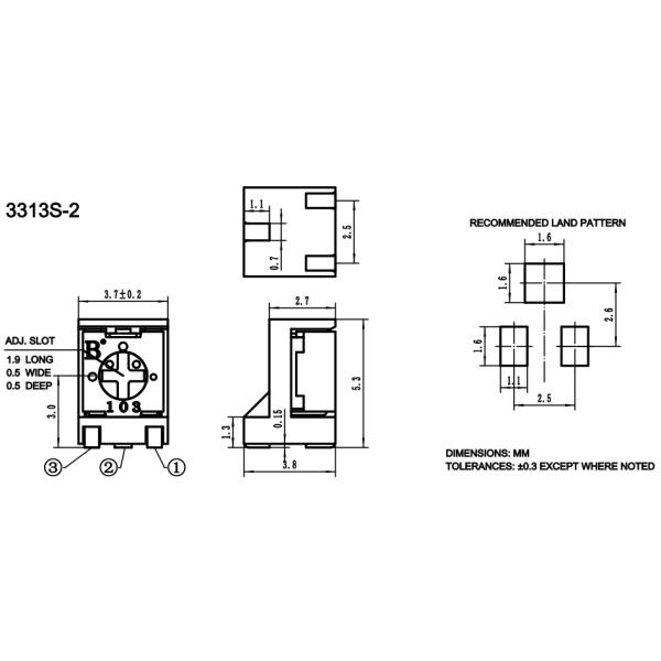 3313 Серия 0,125w от 50омм до 2омм 4мм SMD поверхностная установка Cermet Trimmer Potentiometer