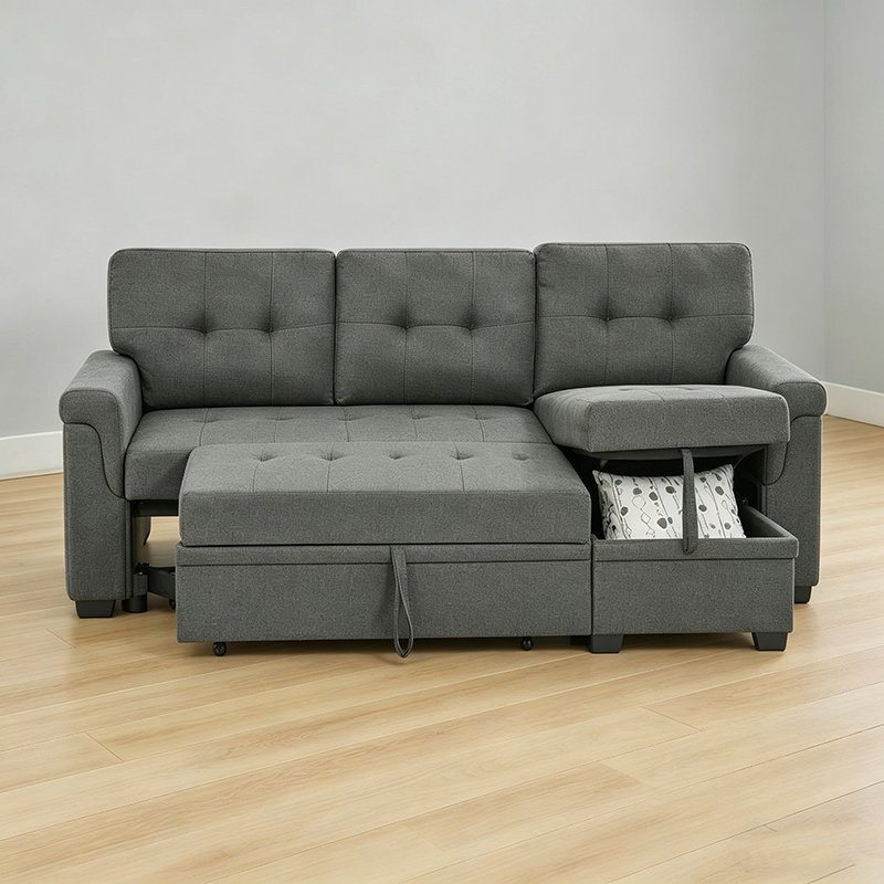 Simple Pull Mechanism Fabric Convert Sofa Bed for Temporary Guest Bedroom