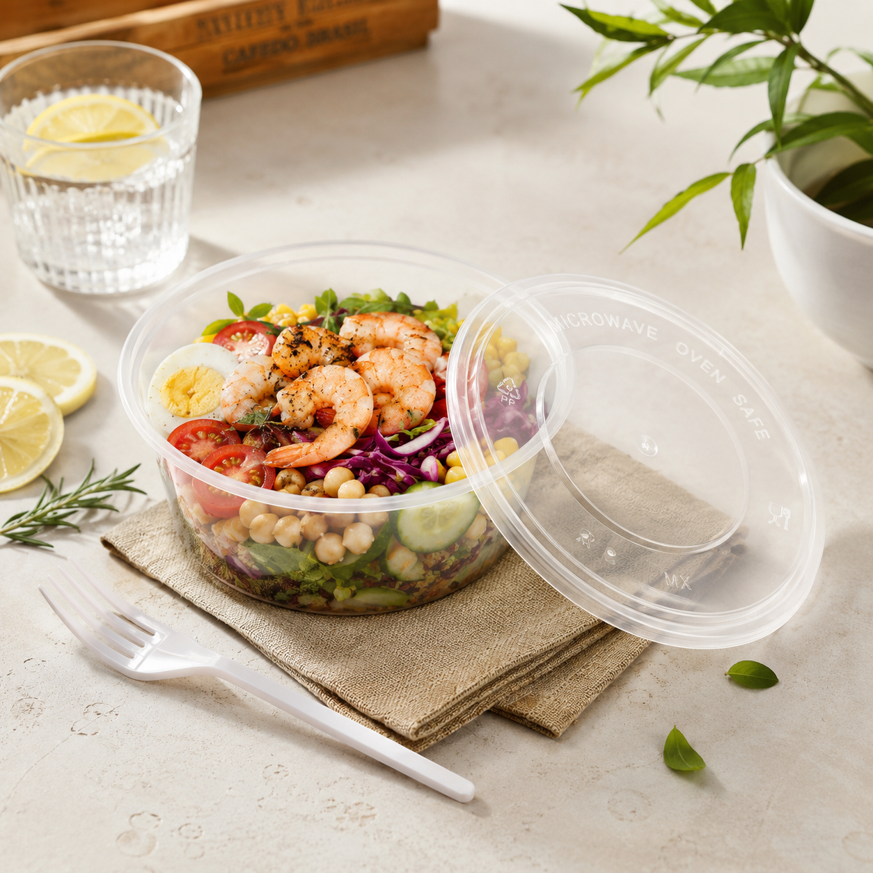 Full Meals Wide Mouth Round PP Takeaway Soup Bowls Disposable 1000ml with Lids