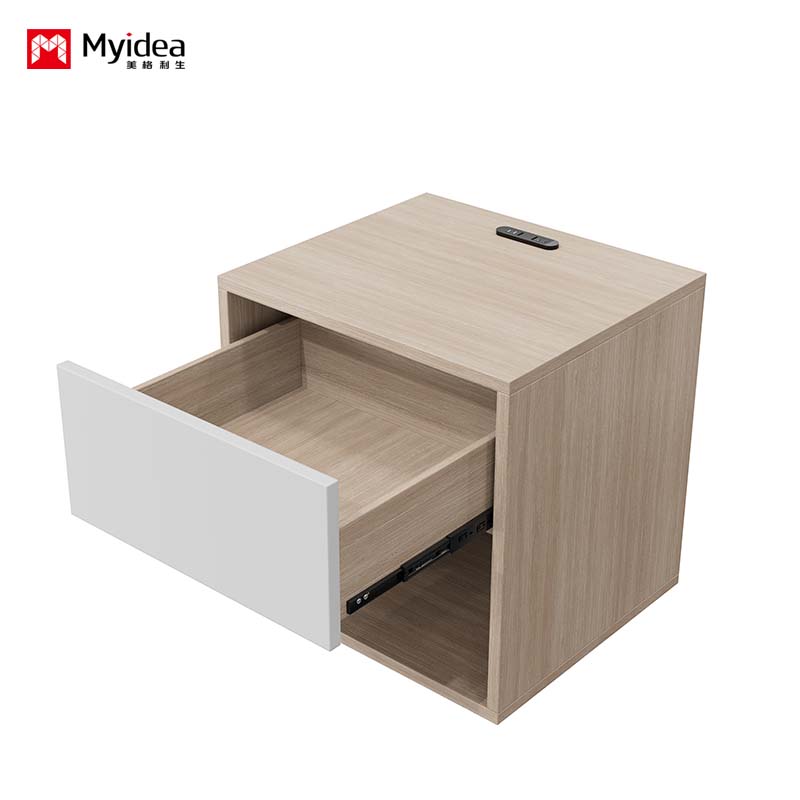 Nightstand with Built-in Charging Ports – Durable Melamine-Faced Finish for Modern Bedside Convenience.