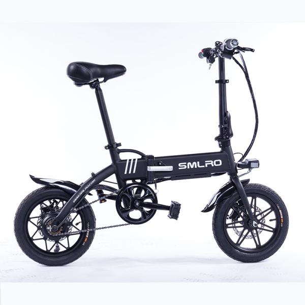Black Lightweight Foldable Electric Bike Pedals Power Assist 14 Inch Wheels