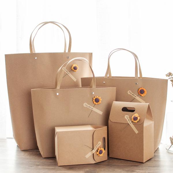 Vintage Kraft Gift Bag Set Retro Brown Paper Tote With Sunflower Decor Eco Friendly Party Favors Packaging