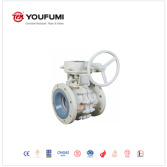 PFA Side Entry Floating Ball Valve , 8Inch 150lbs Worm Gear Ball Valve