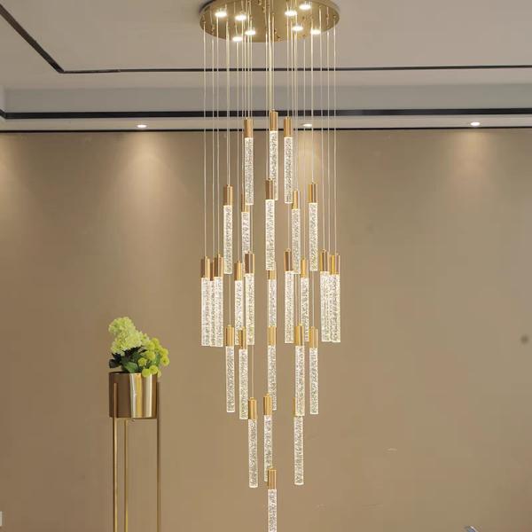 Lumière pendant d'escalier de luxe moderne intérieur de l' hôtel or / noir Crystal Stick Design