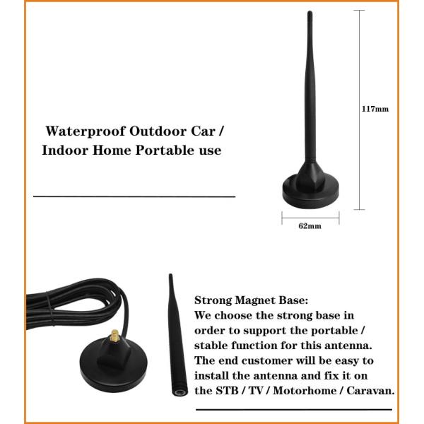 Сильное магнитное основание усилило хлыст сплава меди антенны 1-2dBi ТВ