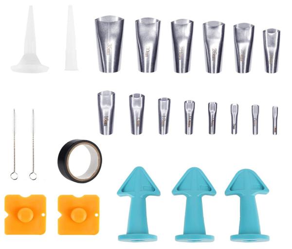 K-018 Caulking Finishing Tool 24 PCS Caulk Nozzle Applicator Stainless Steel Sealant Caulking Finisher Kit