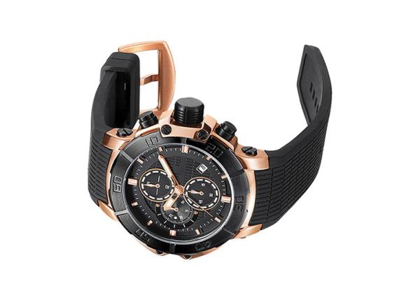 Rose Gold Stainless Steel Chronograph Watch Men High Strenght Silicone Strap