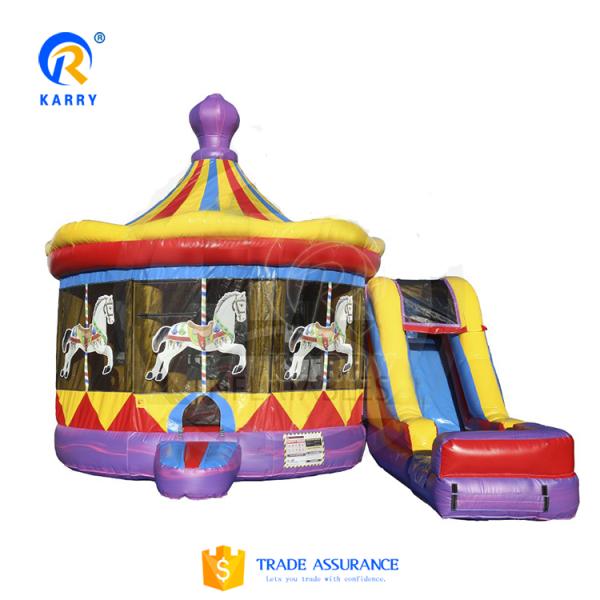 Features PORTABLE Giant Carousel Bouncy Castle Combo Slide with Customized Color