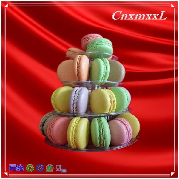 Disposable 4 Layer Plastic Macaron Packaging Mini Macaron Tower With Handle