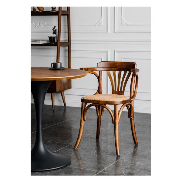 Simple Household Armrest Dining Chair Small Apartment Nordic Retro Backrest Leisure Rattan Dining Chair