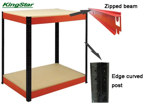 Steel Frame Boltless Workbench With Curved Edge Post And Strengthen Beams 800 kg Per Layer