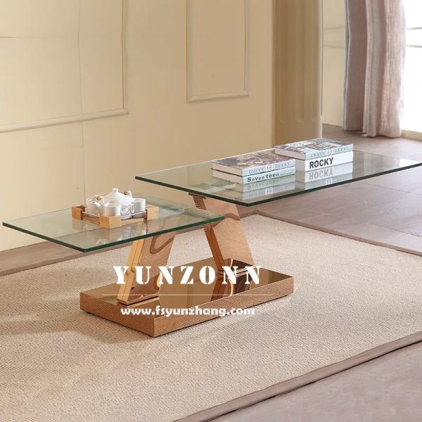 Modern Rectangular Tempered Glass Top Coffee Table Swivel Stainless Steel Center Factory Direct Sale for Home Villa