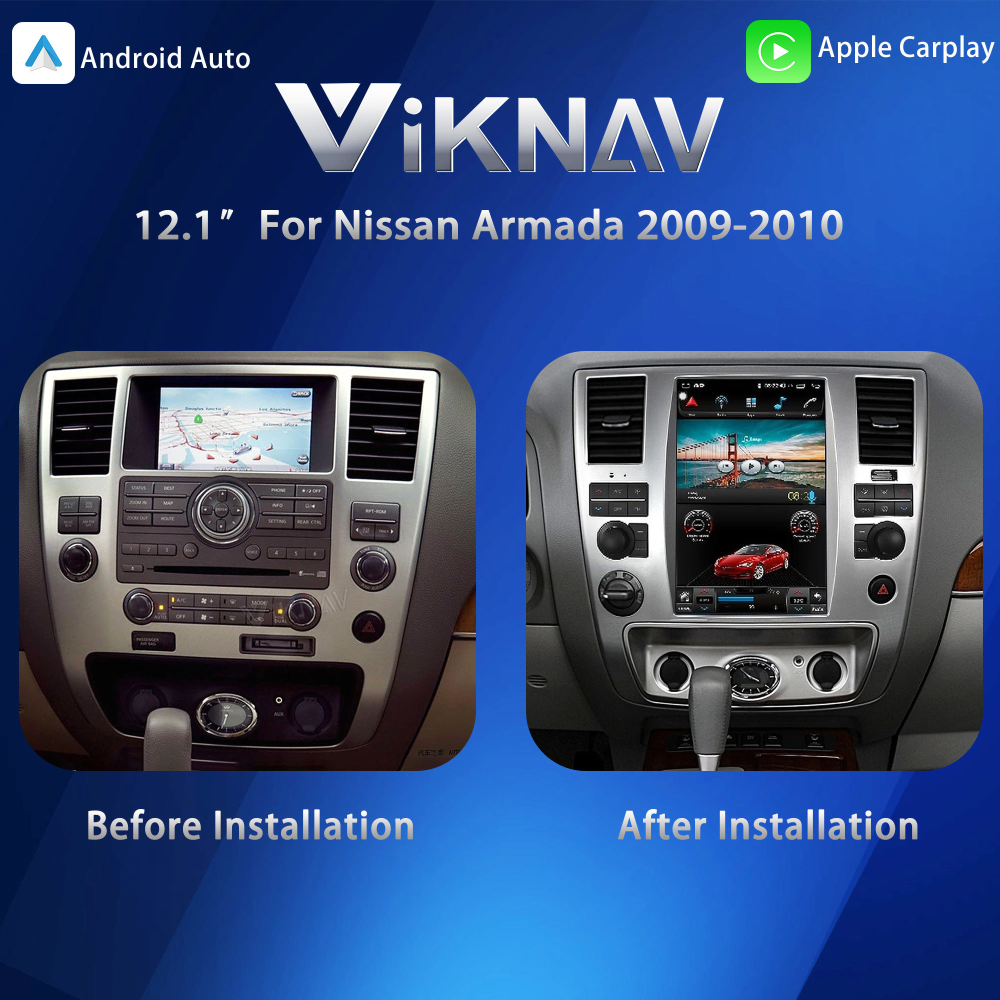 Viknav Android Авто сенсорный экран Автомобильное радио 12,1 дюйма Для Nissan Armada 2009-2010 GPS навигационный головной блок Видеоплеер