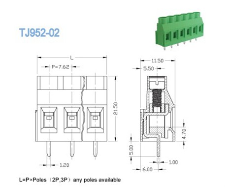 300V 30A Switch PCB Terminal Block Connector 2 Pin - 16 Pin Pitch 7.62mm