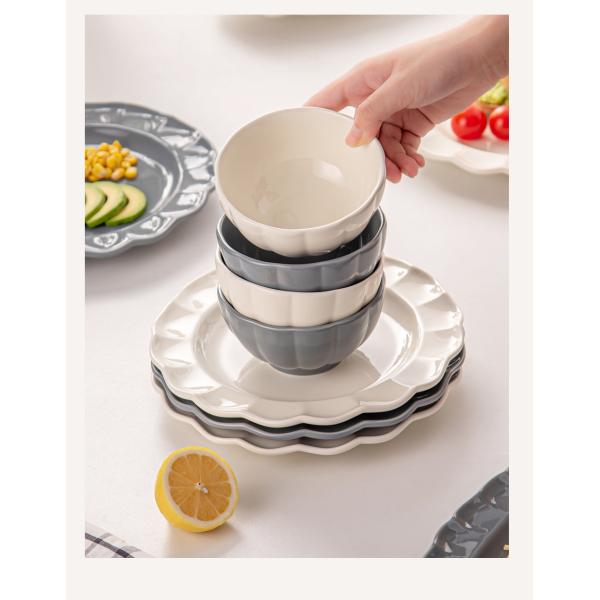 Solid Color Dinnerware Set Nordic Style Ceramic Plates And Bowls With Sunflower Shape