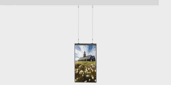 Écran de vitrine suspendu 55 pouces 65 pouces Écran publicitaire de vitrine