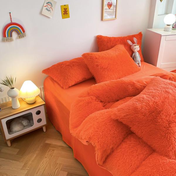 Ярко-оранжевый роскошный пушистый теплый винк бархатный кристаллический постельный комплект для 1,8 м 6 футовых кроватей