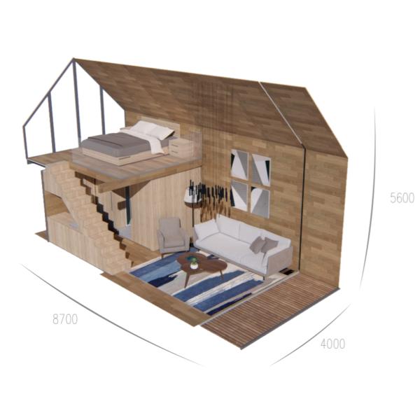Luxury Prefab Loft House , Prefabricated Modular Homes Aluminum Structure Wooden Interior