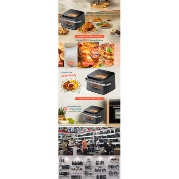 10L Bladeless Digital Air Fryer 2200W Food Divider Dual Visible Window Home