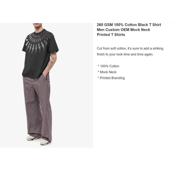                  100% Cotton Black T Shirt Men Custom Casual Mock Neck Printed T Shirts             