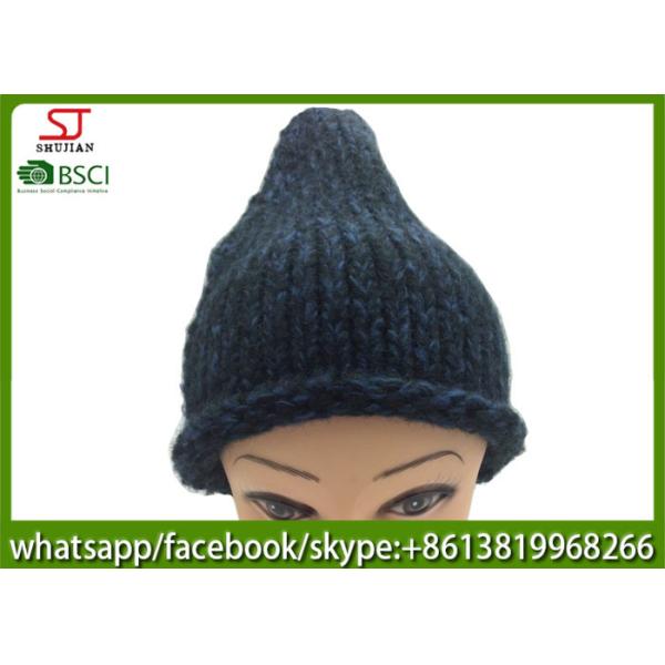 Chinese manufactuer winter knitting hat  cap with brim beanie 100g 23*27cm 100%Acrylic keep warm