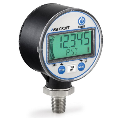 Ashcroft DG25 digital pressure gauge with ±0.5% accuracy, IP67 enclosure rating, and 2,000 hours battery life