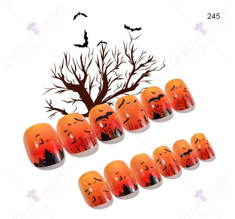 Halloween Kids Press On Nails 24Pcs Short Ghost Skeleton Girls Cosplay Party