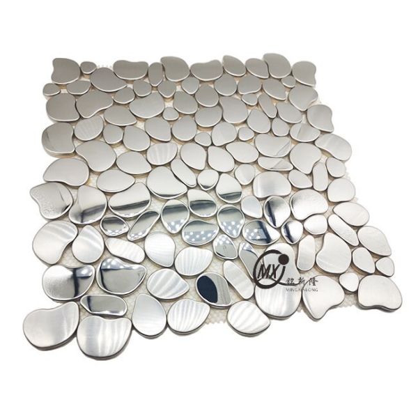 Pebble-Shaped Silver Mirror Metal Mosaic Tiles - For Living Room/Bathroom/Dining Room/Hotel Accent Wall Decoration Projects