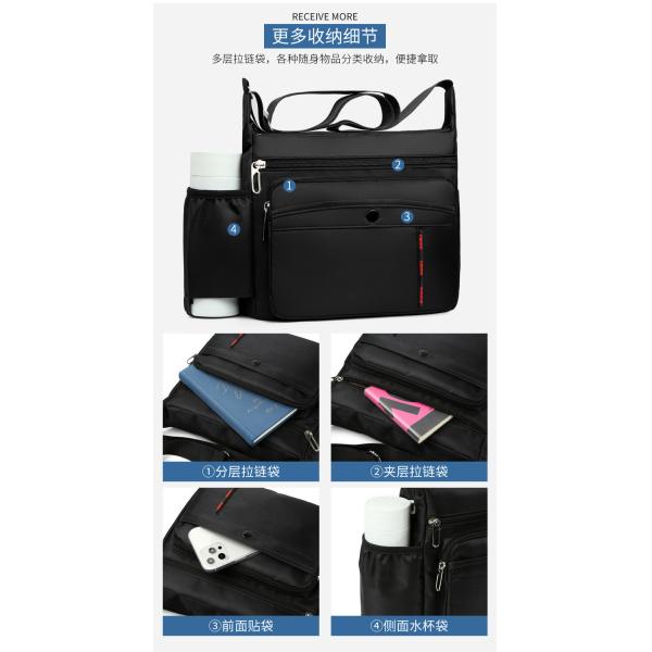 Black OEM ODM Messenger Crossbody Bag With Bottle Holder Pocket