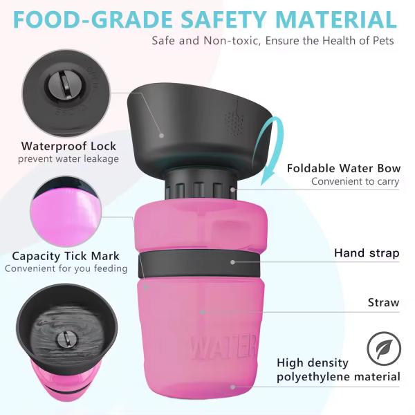 Portable Squeeze Dog Water Bottle 500ml Dog Water Drinking Bottle Blue / Pink