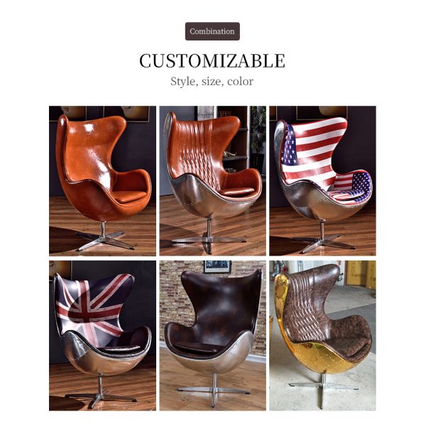 Nidea #8801 Classic Italian Design Living Room Aviator Furniture Spitfire Swivel Leather Lounge Egg Chair With Aluminum Back Side