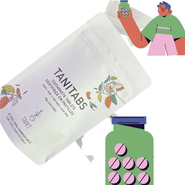 Bolsas para embalagens de alimentos biodegradáveis de plástico, fecho de fecho de alumínio, embalagens de papel alumínio, bolsas em mate personalizadas, biodegradáveis