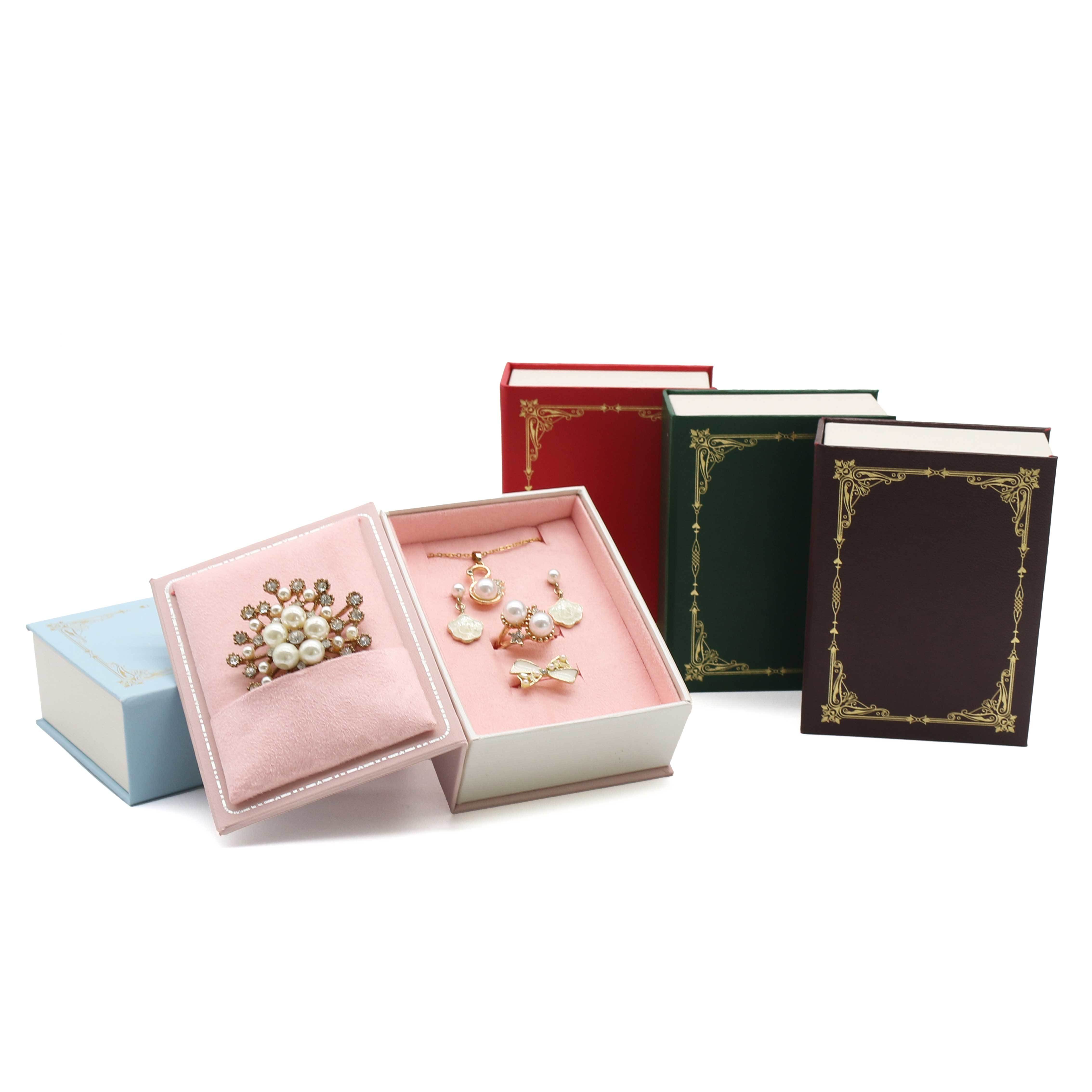 Luxury Square Paper Jewelry Box Rectangle Book Shape Custom Embossed Jewelry Boxes