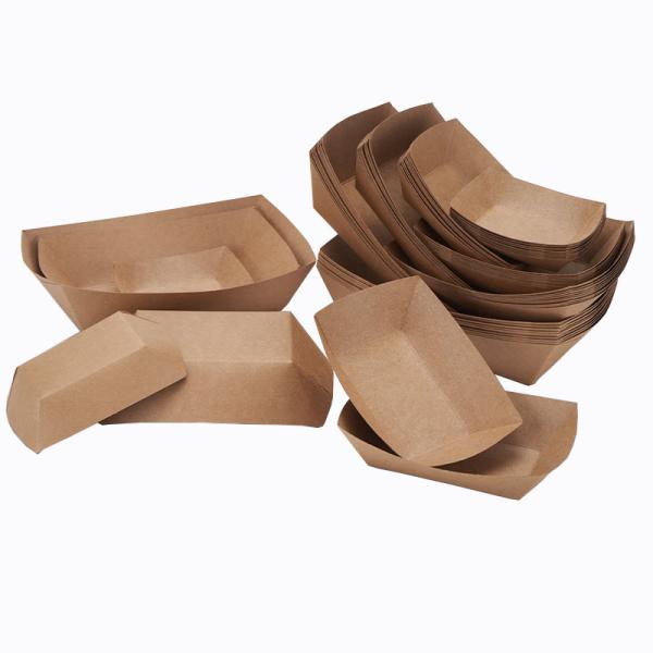 Microwavable Handy Kraft Paper Food Boats , Greaseproof Brown Kraft Food Trays