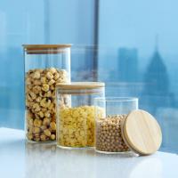 Eco-amigable alimento de alto borosilicato cerrada al aire Jarrones de almacenamiento de vidrio de cocina con tapas de madera de bambú