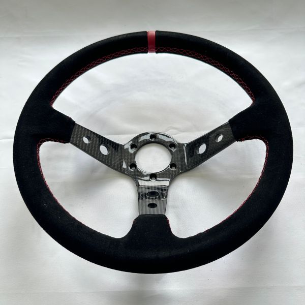Carbon Fiber Drift Steering Wheel Universal Black Suede With Red Stitching